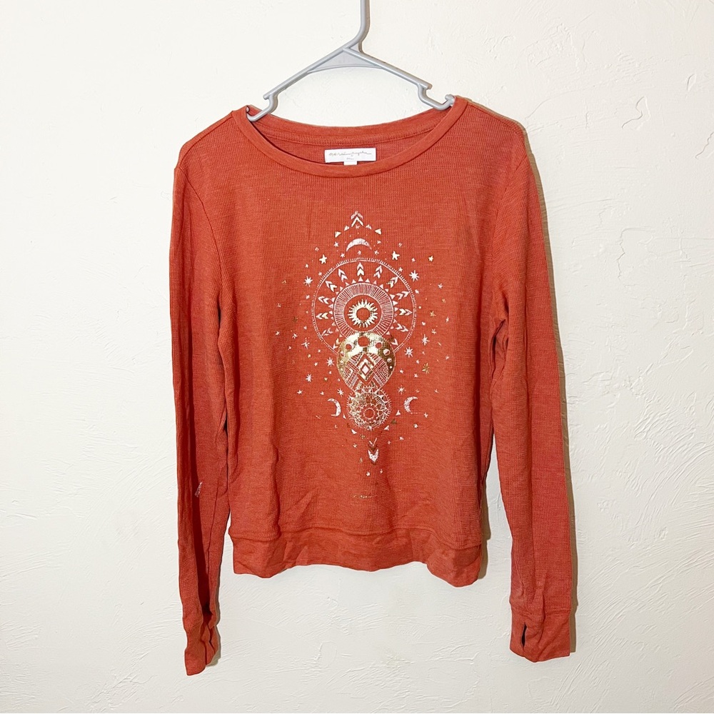 Spiritual Gangster Mystical Moon Burnt Orange Thermal Pullover Sz S